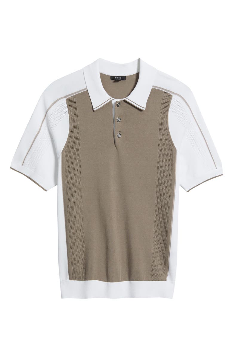 Reiss Claremont Colorblock Pointelle Trim Polo, Main, color, Camel/White