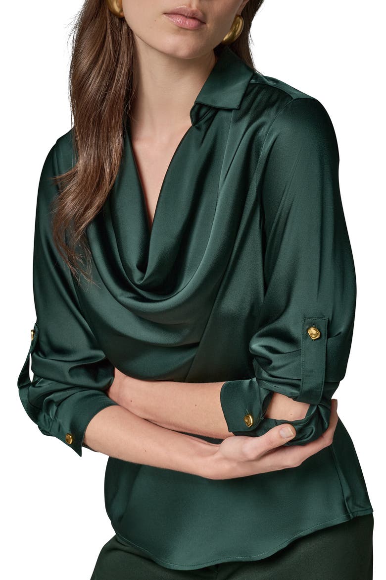 Cowl Neck Top with Roll Sleeves, Alternate, color, BLACK FOREST