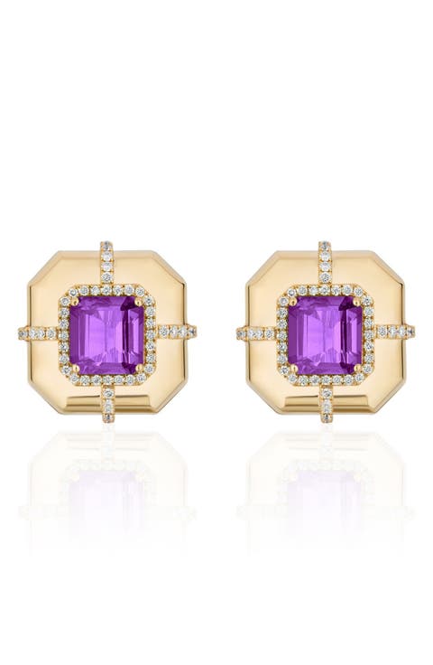 Diamond & Semiprecious Stone Stud Earrings