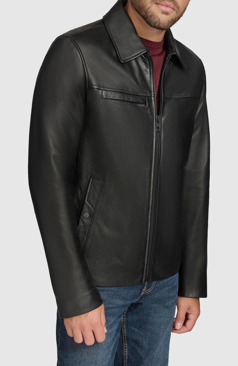 Andrew Marc Gosford Lambskin Leather Jacket, Main, color, Black