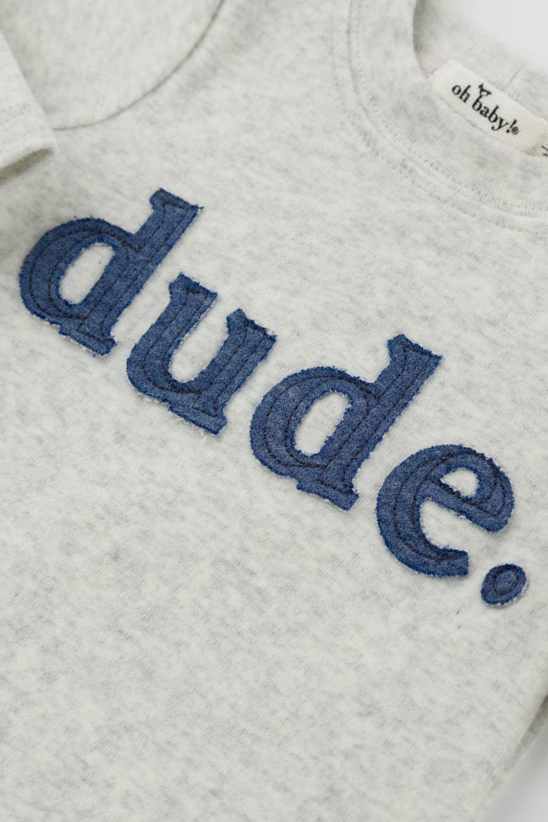 Denim "dude" Ribbed Applique Long Sleeve Two Piece Set, Alternate, color, Heather Grey