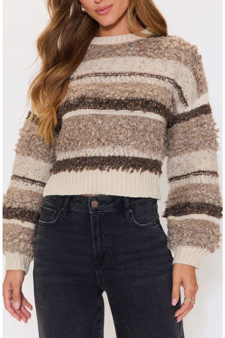 Nutmeg Stripe Bouclé Sweater, Alternate, color, TAUPE
