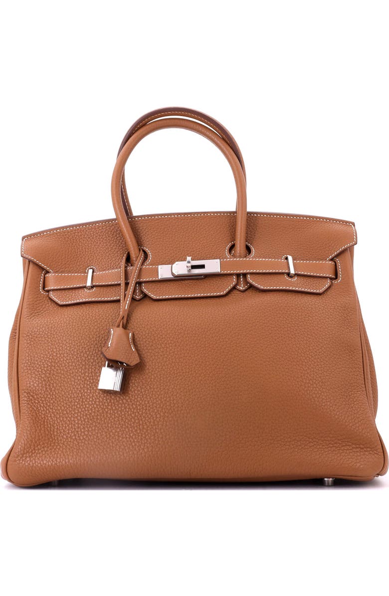 Pre-Owned Hermes Birkin Handbag Brown Clemence with Palladium Hardware 35, Main, color, Gold