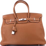Pre-Owned Hermes Birkin Handbag Brown Clemence with Palladium Hardware 35