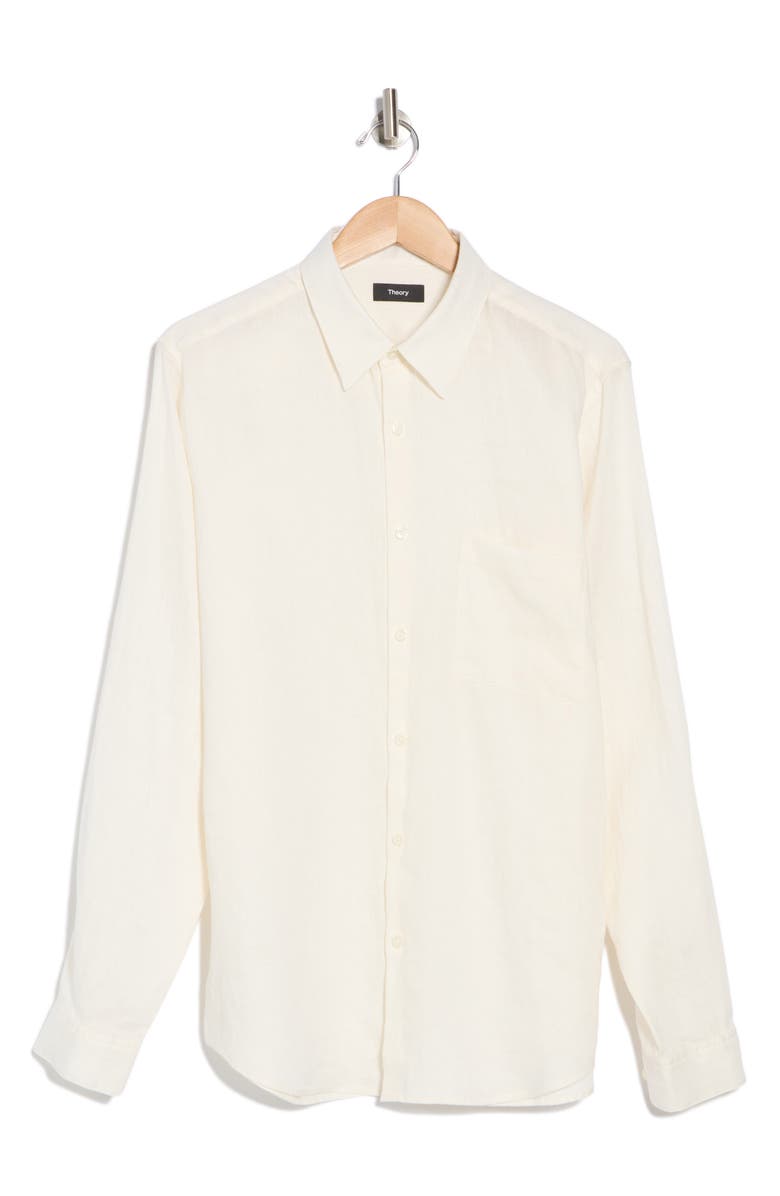 Theory Irving Linen Button-Up Shirt, Alternate, color, Ivory