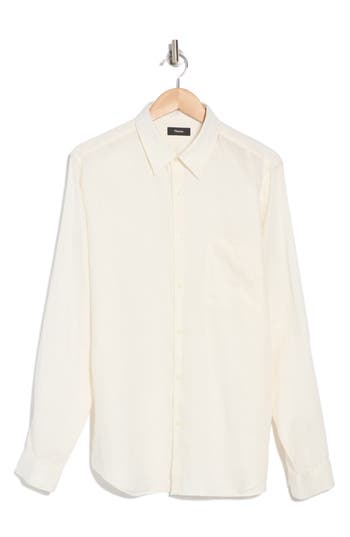 Theory Irving Linen Button-up Shirt In Ivory
