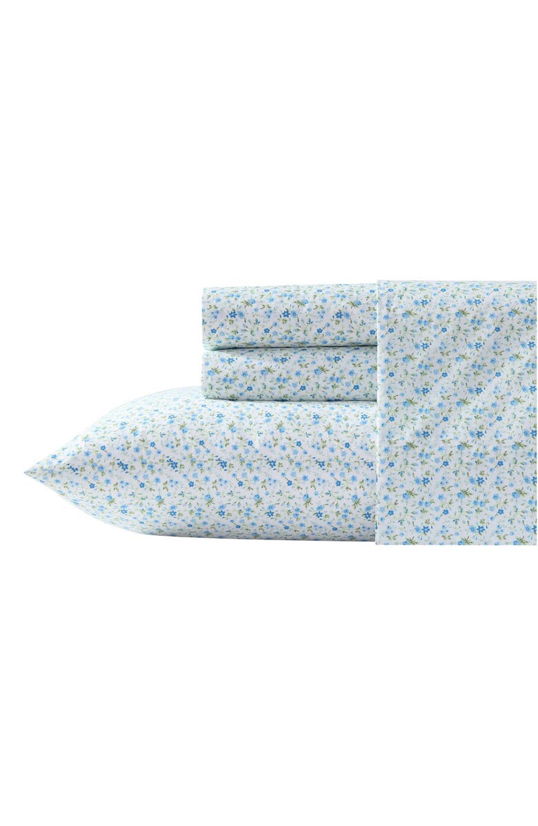 Laura Ashley Evie 200 Thread Count Cotton Percale Sheet Set, Main, color, Blue