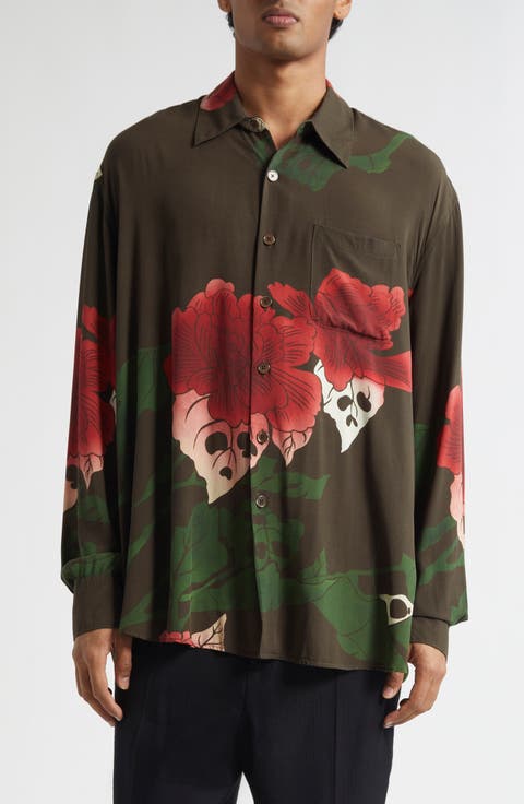 Above Hell of Ween Print Button-Up Shirt