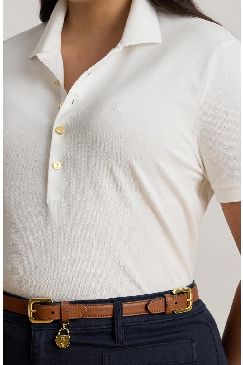 Embroidered Logo Stretch Cotton Piqué Polo Shirt, Alternate, color, WHITE