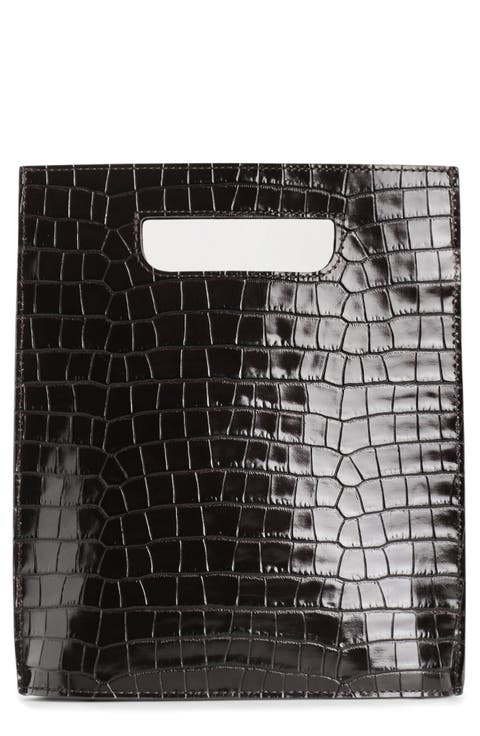 Small Croc Embossed Leather Crossbody Bag