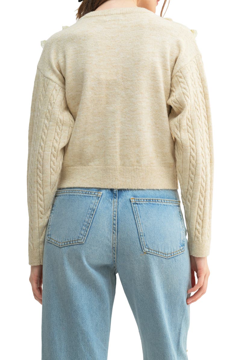 Lush Cable Knit Ruffle Cardigan, Alternate, color, Oatmeal