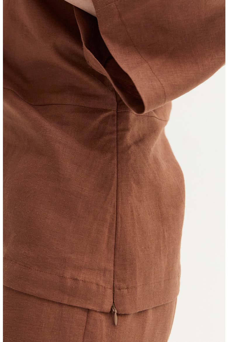 One Shoulder Linen Blend Top, Alternate, color, Brown