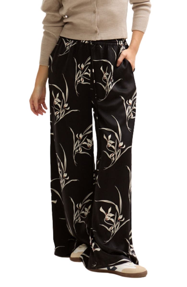 LILY AND LIONEL Lillibet Wide Leg Large Floral Print Trouser, Alternate, color, Black