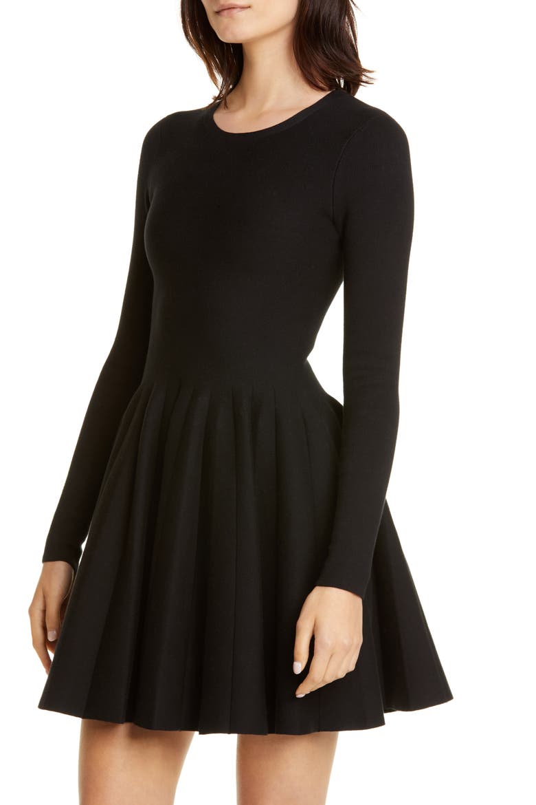 Long Sleeve Fit & Flare Dress, Alternate, color, BLACK