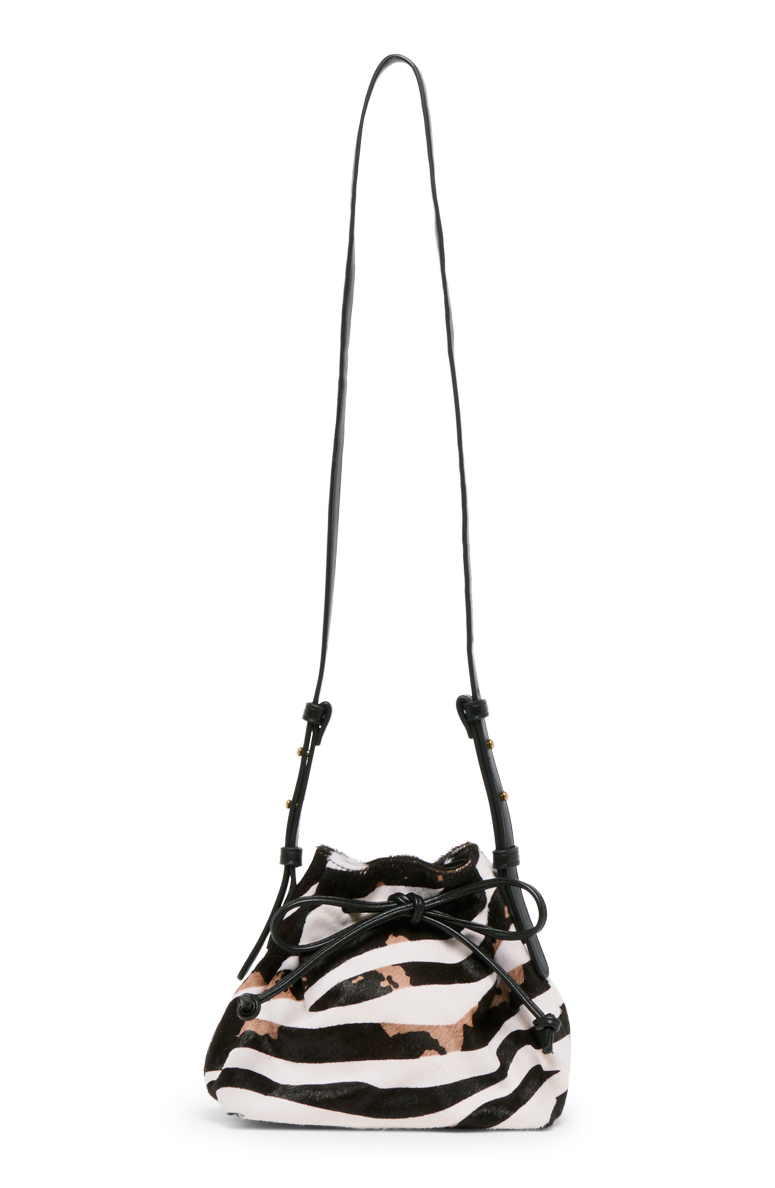 Dolce Vita Animal Print Drawstring Bucket Bag, Alternate, color, Black/ White