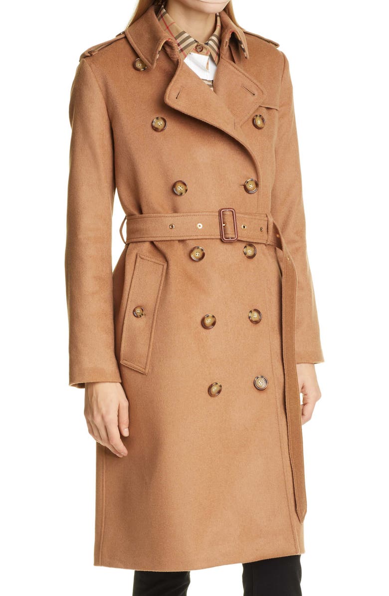Burberry Kensington Cashmere Trench Coat, Alternate, color, 
