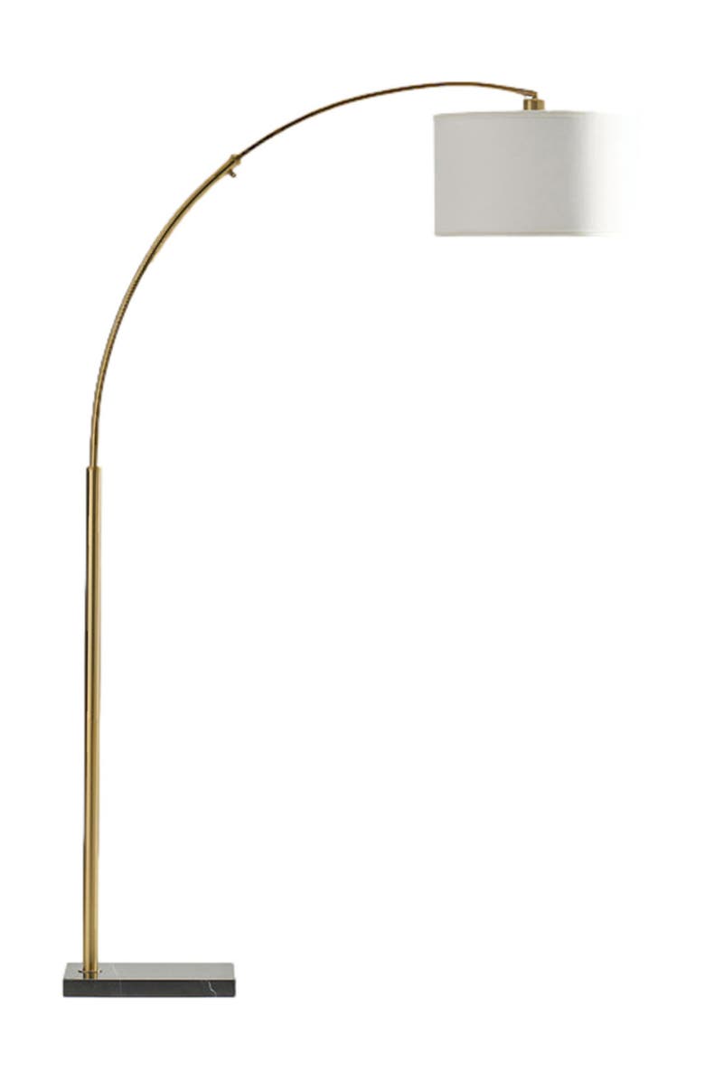 Brightech Logan 76" Modern Extendable LED Floor Lamp with Fabric Drum Shade, Bulb Included, Main, color, Antique Brass
