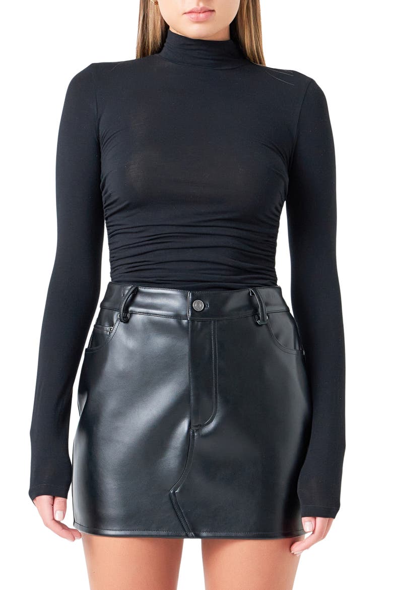 Ruched Turtleneck Top, Main, color, BLACK