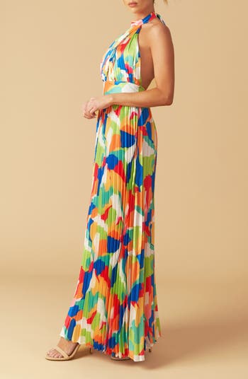 Pleated Halter Neck Maxi Dress