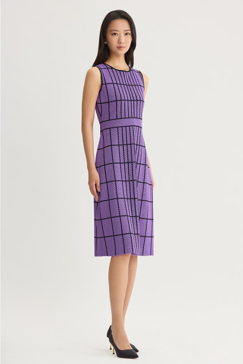 A-Line Grid Knit Midi Dress, Alternate, color, Sunset Purple/Black