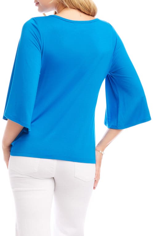 Karen Kane Flare Sleeve Twist Hem Jersey Top In Blue