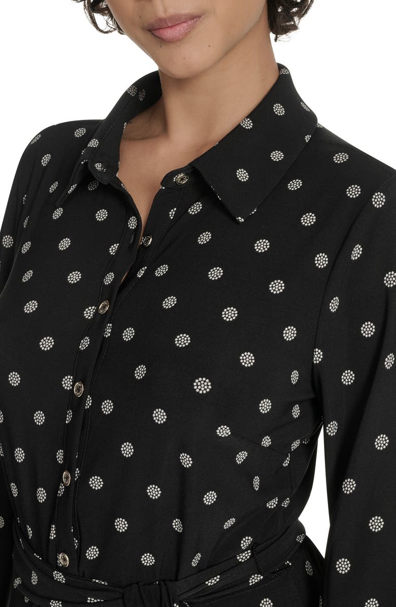 Tommy Hilfiger Long Sleeve Tie Waist Shirtdress, Alternate, color, Black/ Whitecap