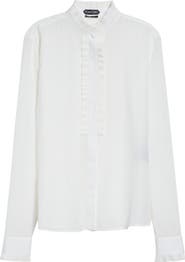 TOM FORD Plissé Ruffle Silk Crêpe de Chine Button-Up Shirt