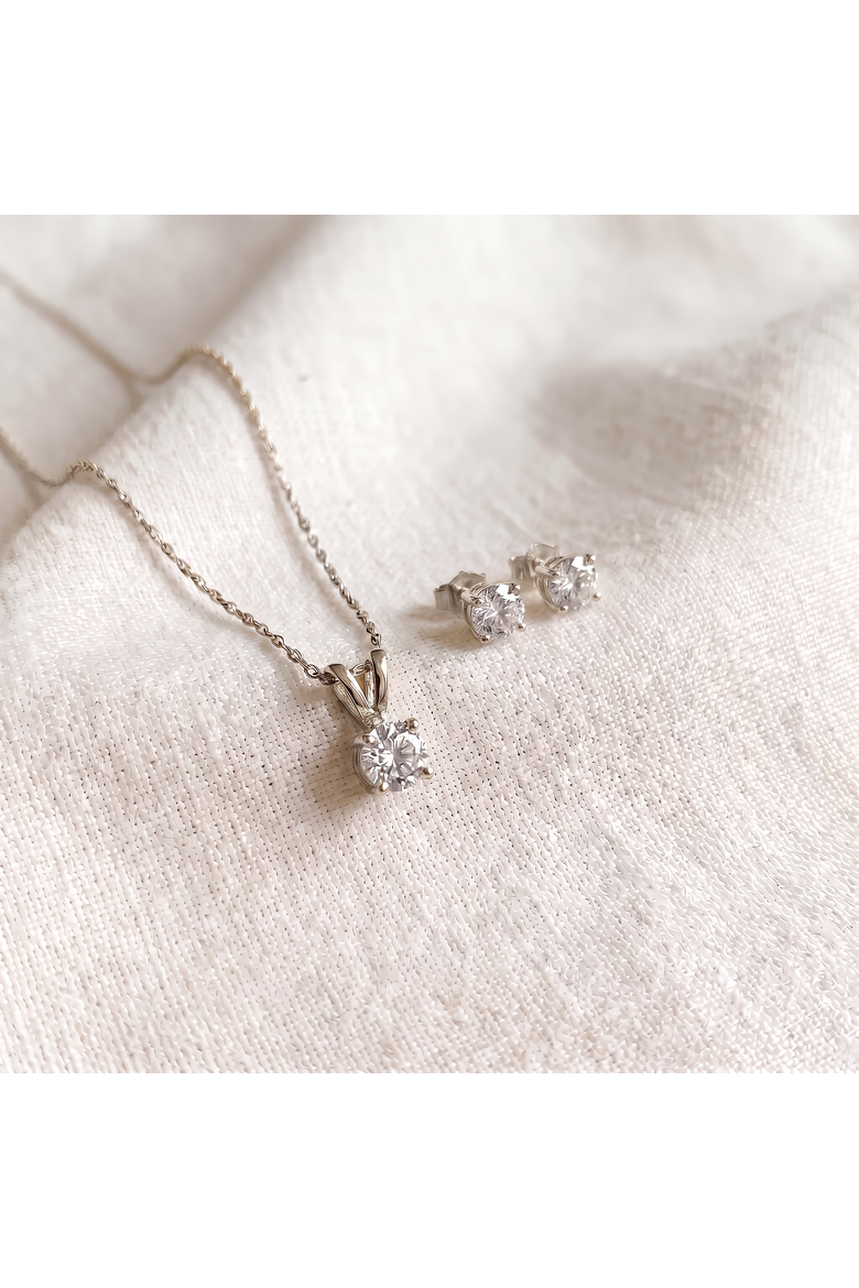3/4CT T.W. Diamond Studs & Solitaire Necklace Set in 14k or Gold, Alternate, color, White Gold
