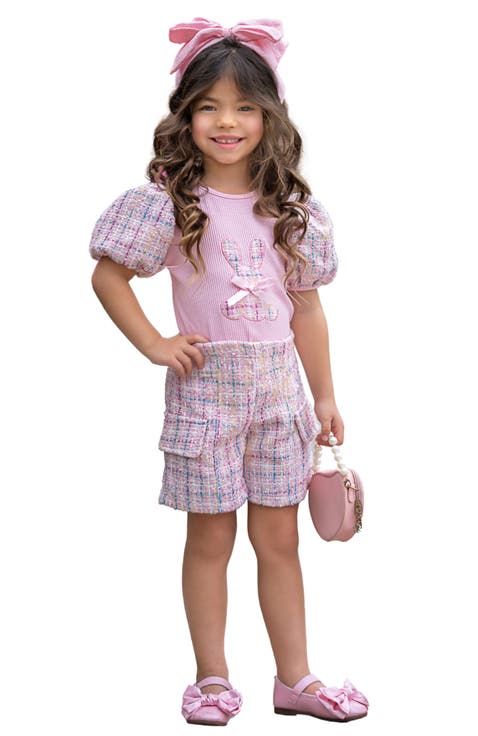 Chic Embroidered Bunny Top and Tweed Girls Short Set (Toddler, Little Kid & Big Kid)