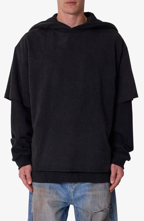 Mnml Layered Cotton Hoodie In Washed Black