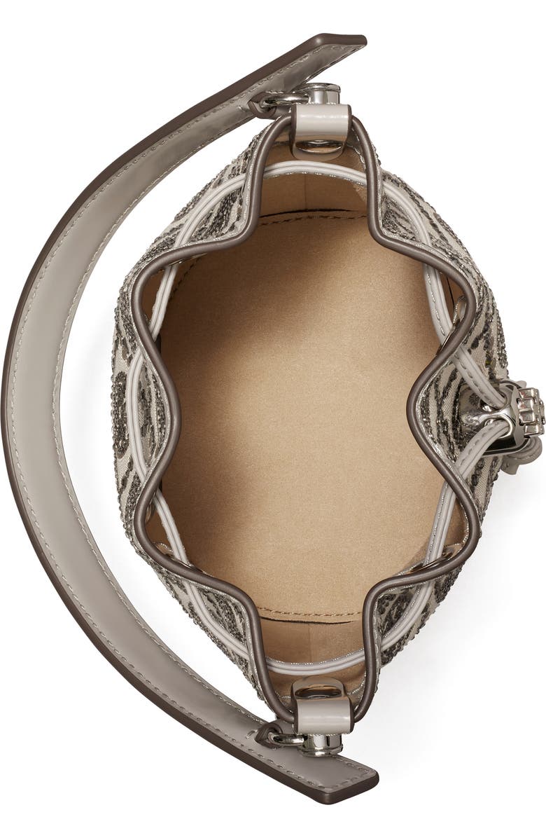 Tory Burch Crystal Detail Monogram Mini Bucket Bag, Alternate, color,
