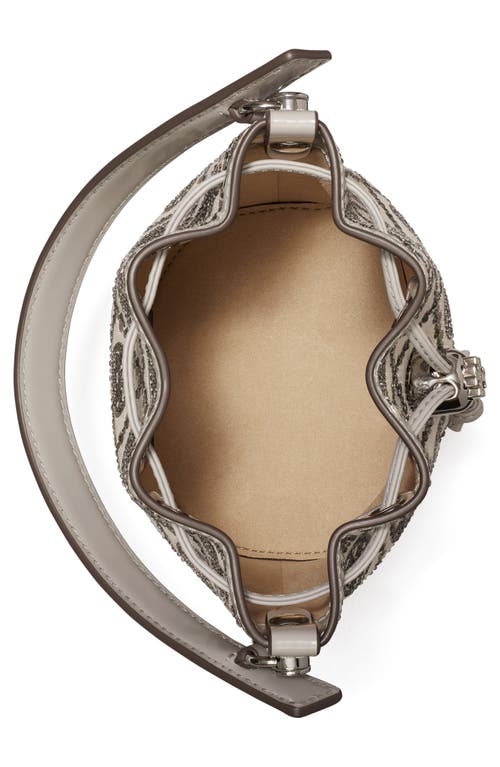 Tory Burch Crystal Detail Monogram Mini Bucket Bag In Gray