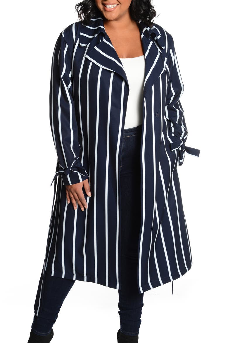 Stripe Water Repellent Trench Coat, Alternate, color, NAVY/ WHITE STRIPE