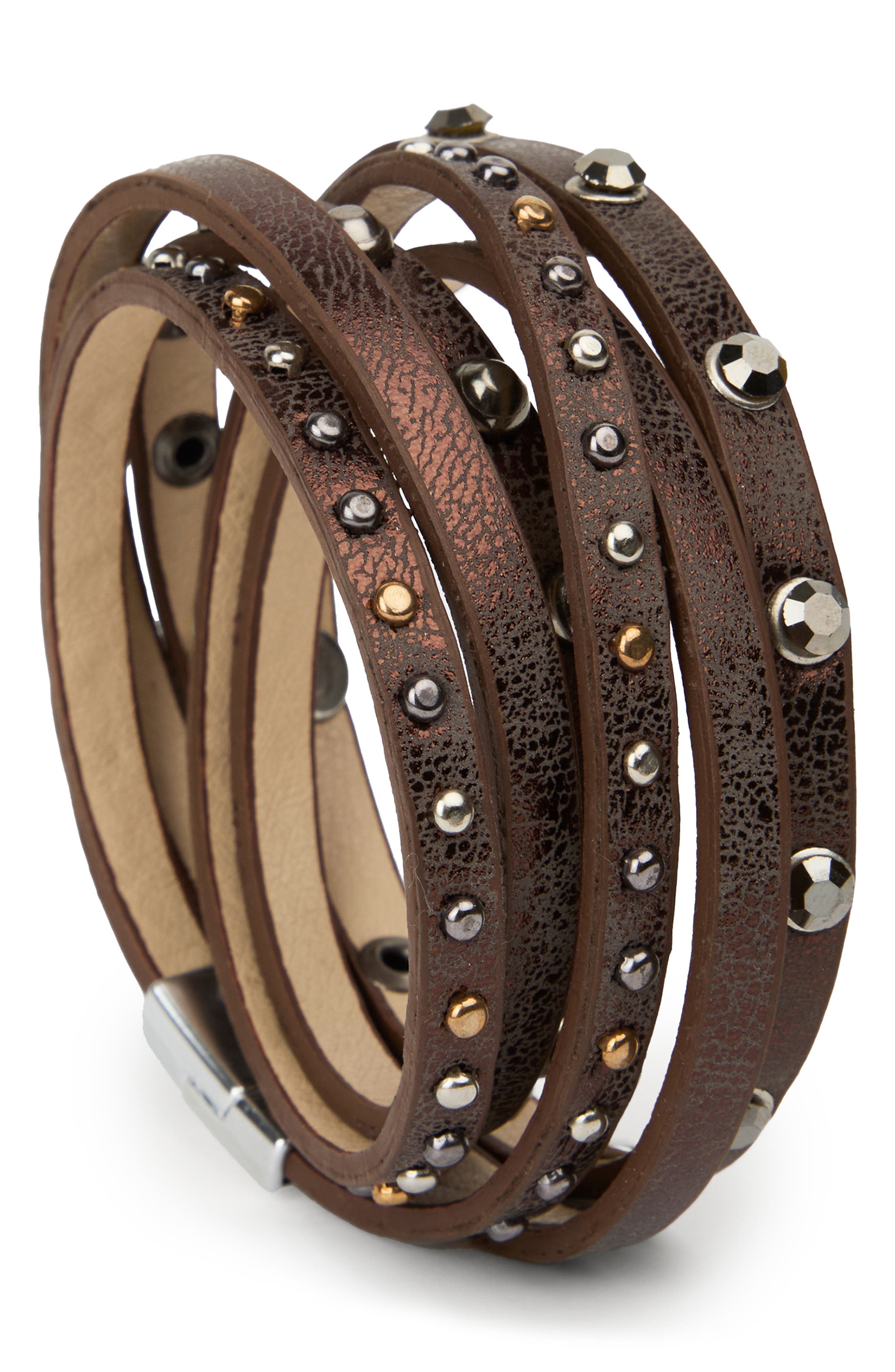 SAACHI Studded Faux Leather Wrap Bracelet