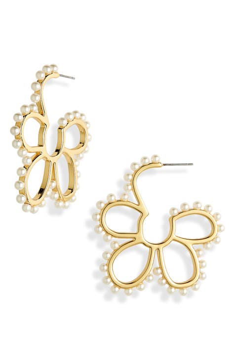 Lele Sadoughi Jet Poppy Bouquet Earrings Gold Plated Post shops Back Drop Flower $188