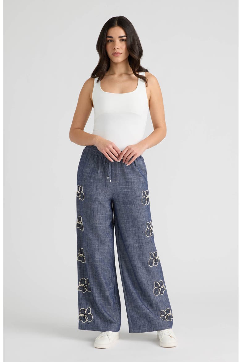 Embroidered Drawstring Pants, Alternate, color, DENIM BLUE