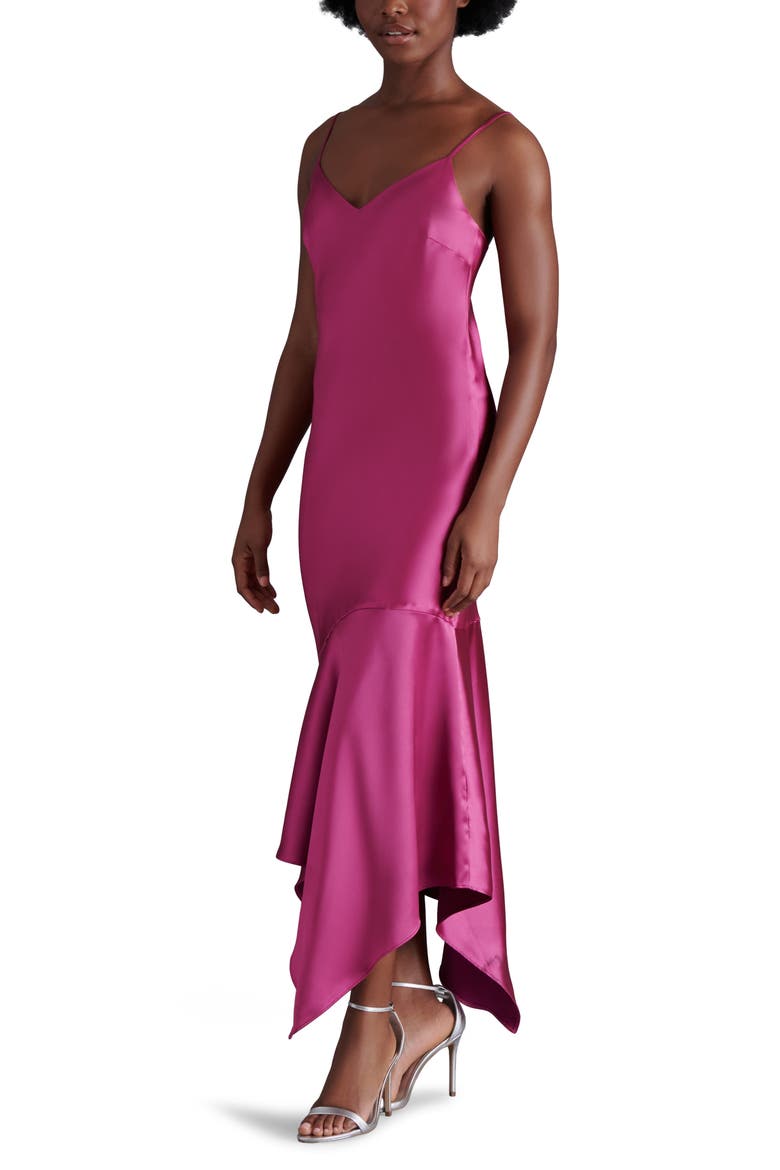 Lucielle Handkerchief Hem Satin Slipdress, Alternate, color, BRIGHT ROSE