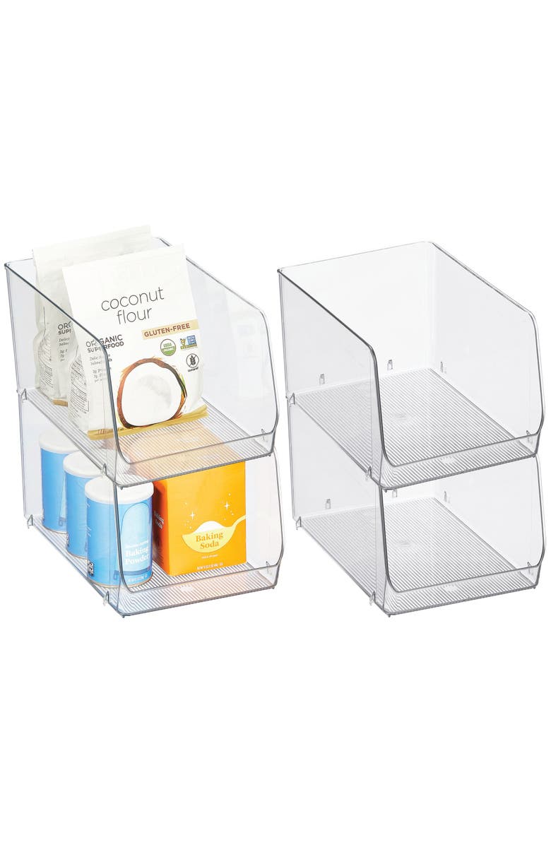 iDesign Clear Plastic Stackable Open Front Storage Bin, Easy Access Organizer for Pantry or Cabinet, 4-Pack, Main, color, Clear