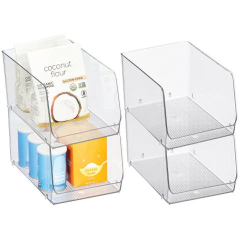 Clear Plastic Stackable Open Front Storage Bin, Easy Access Organizer for Pantry or Cabinet, 4-Pack