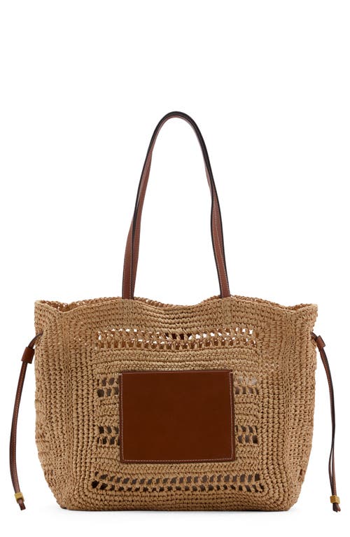 MANGO Straw Shopper Tote Bag in Brown Leather Multi at Nordstrom