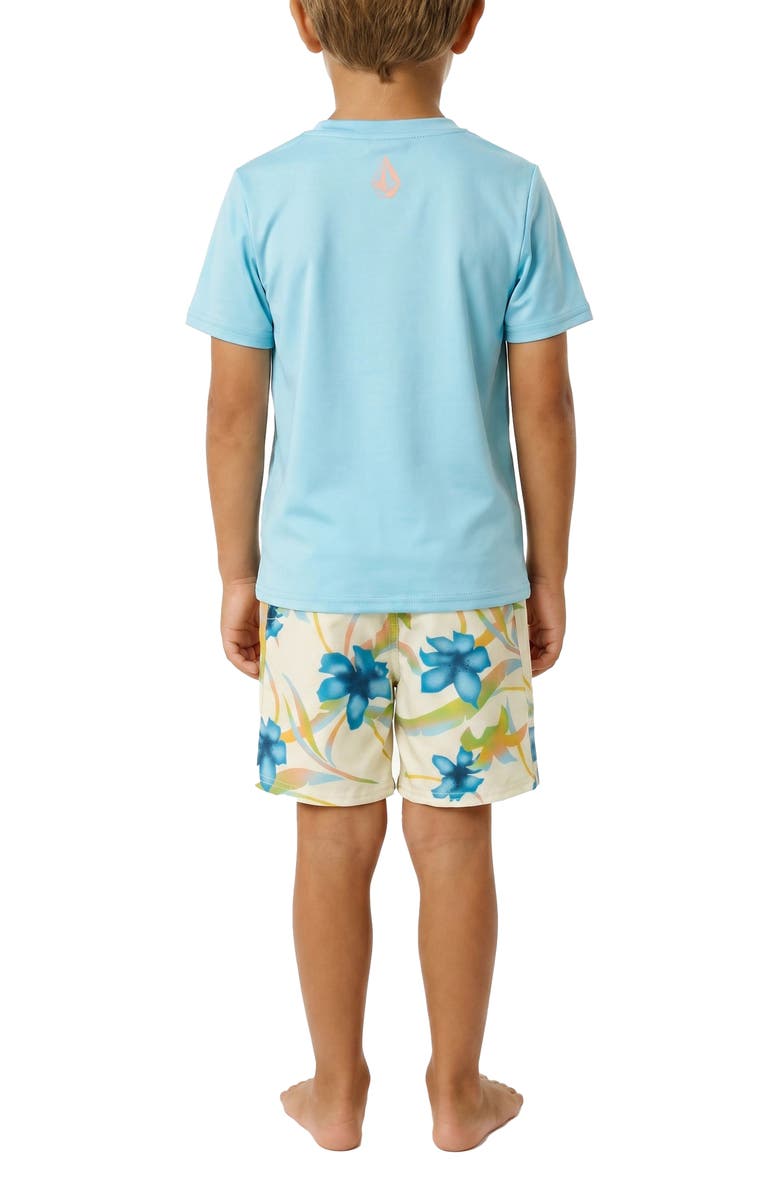 Volcom Kids' Sprayz Floral Rashguard T-Shirt & Swim Shorts Set, Alternate, color, Resin Blue