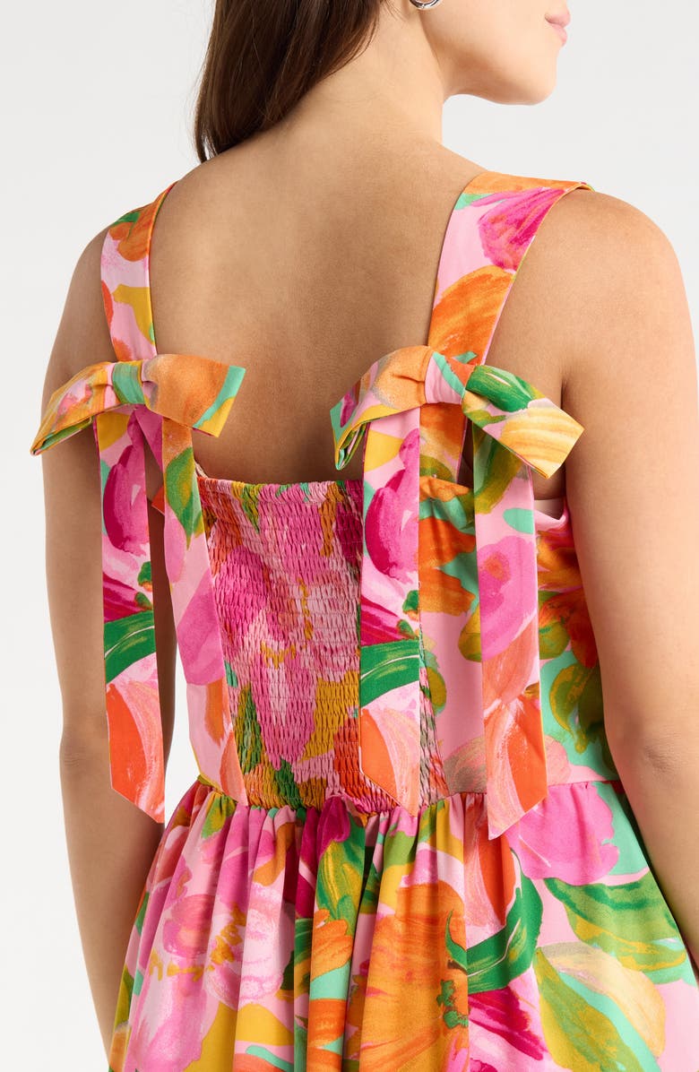 SUGARLIPS Jovana Floral Smocked Tie Shoulder Maxi Dress, Alternate, color, Pink/ Multi