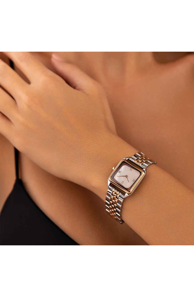 VANNA Geminus Double-Gemstone Watch, Alternate, color, White Pearl/Quartz-Two Tone