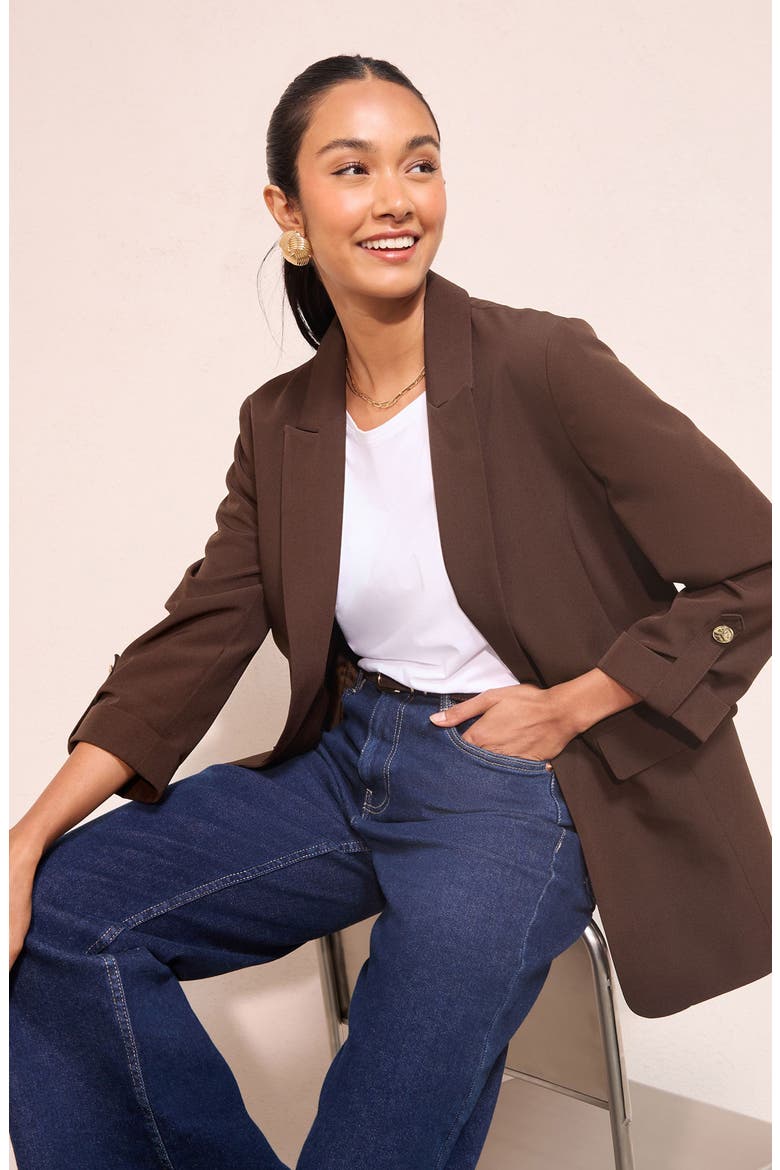 Roll Sleeve Blazer, Alternate, color, BROWN