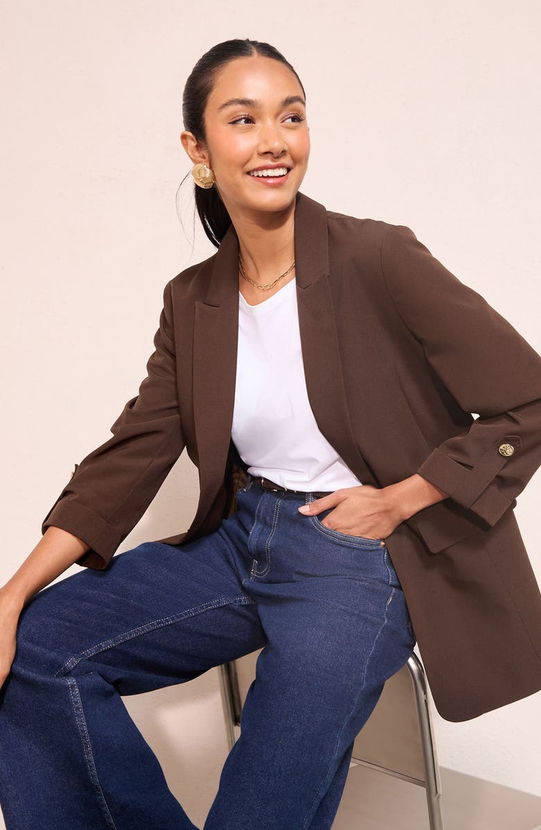 Friends Like These Roll Sleeve Blazer, Alternate, color, Brown