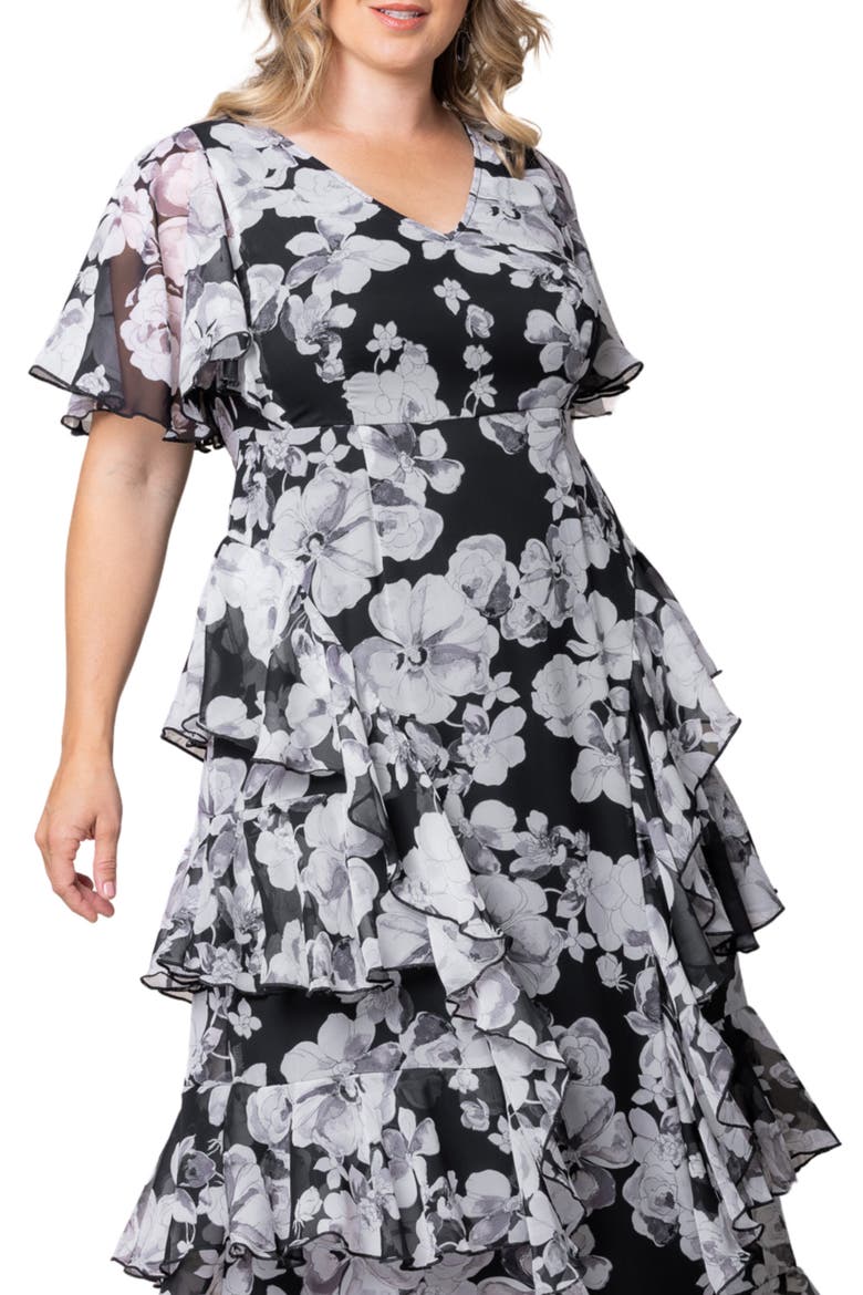 Tour de Flounce Tiered Maxi Dress, Alternate, color, GRAYSCALE BLOOMS
