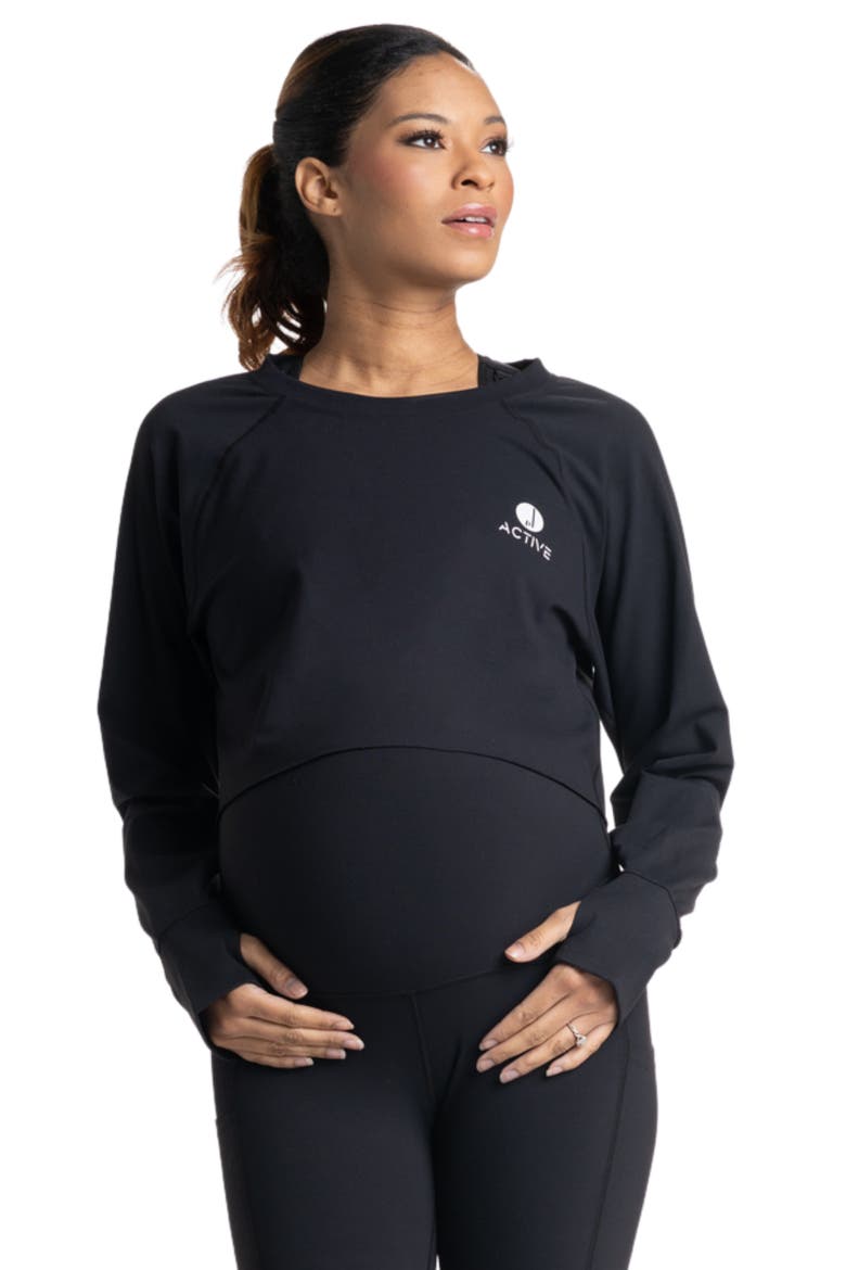 Sima Active Crop Long Sleeve Maternity Top, Alternate, color, BLACK