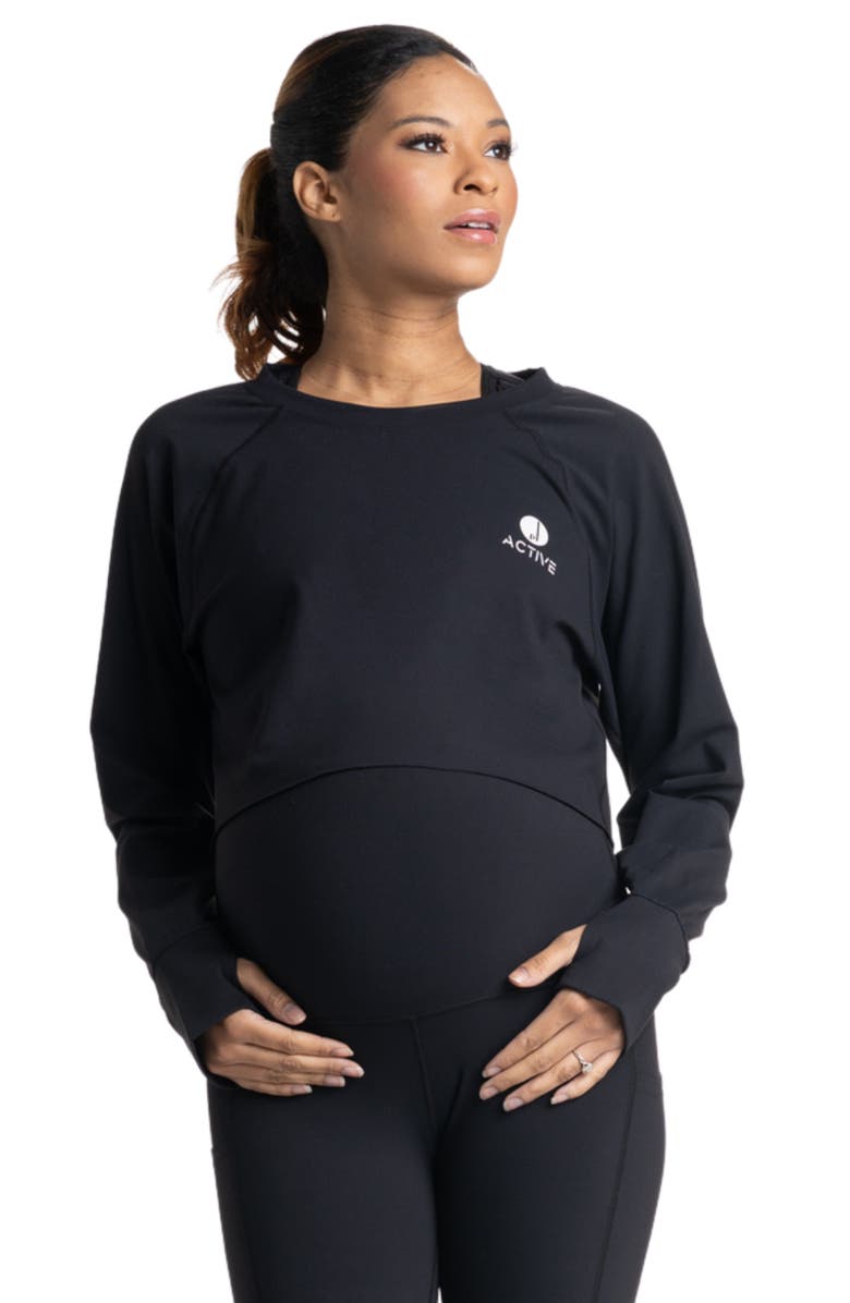 Preggo Leggings Sima Active Crop Long Sleeve Maternity Top, Alternate, color, Black
