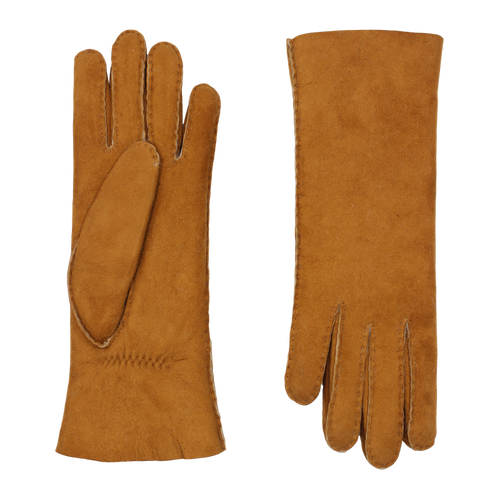 Agnelle Denise Double Face Fingerless Lambskin Glove In Brown