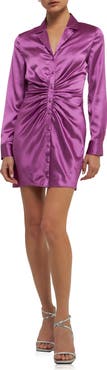 Endless Rose Ruched Long Sleeve Satin Shirtdress